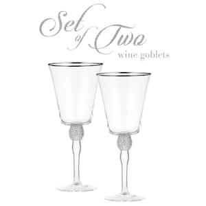 (Set of 2) Wine Glass 14.7 oz. with Rhinestone Design and Silver Rim