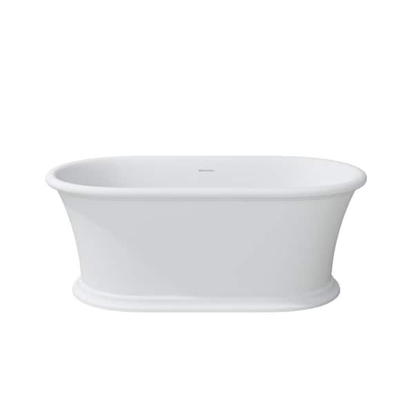 61 in. x 30.71 in. Solid Surface Flatbottom Soaking Freestanding Bathtub with Center Drain in White