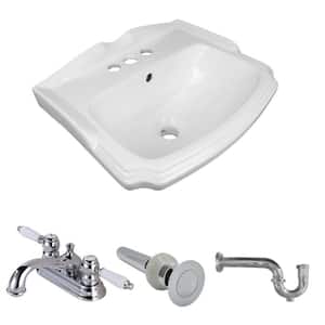 Wall Mount Bathroom Vessel Sink 19 in. White Ceramic Floating Sink with 4 in. Faucet, Drain and P Trap Renovators Supply