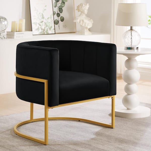 Unbranded Living Room Chairs Modern Black Velvet Upholstered Arm Chair with Curve Backrest Accent Chair with Golden Metal Stand
