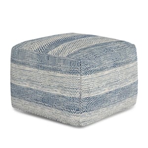 Clay Boho Square Pouf in Patterned Teal Melange Cotton