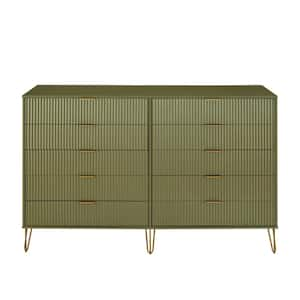 Dumbo Olive Green Modern 10-Drawer 69.68 In. W Double Dresser