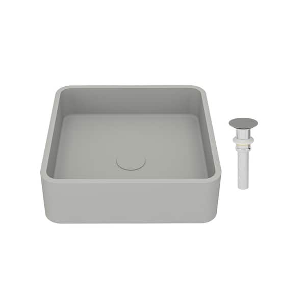 Dimakai 15.35 in . Vessel Concrete Bathroom Sink in Cold Concrete Gray with Matching Drain