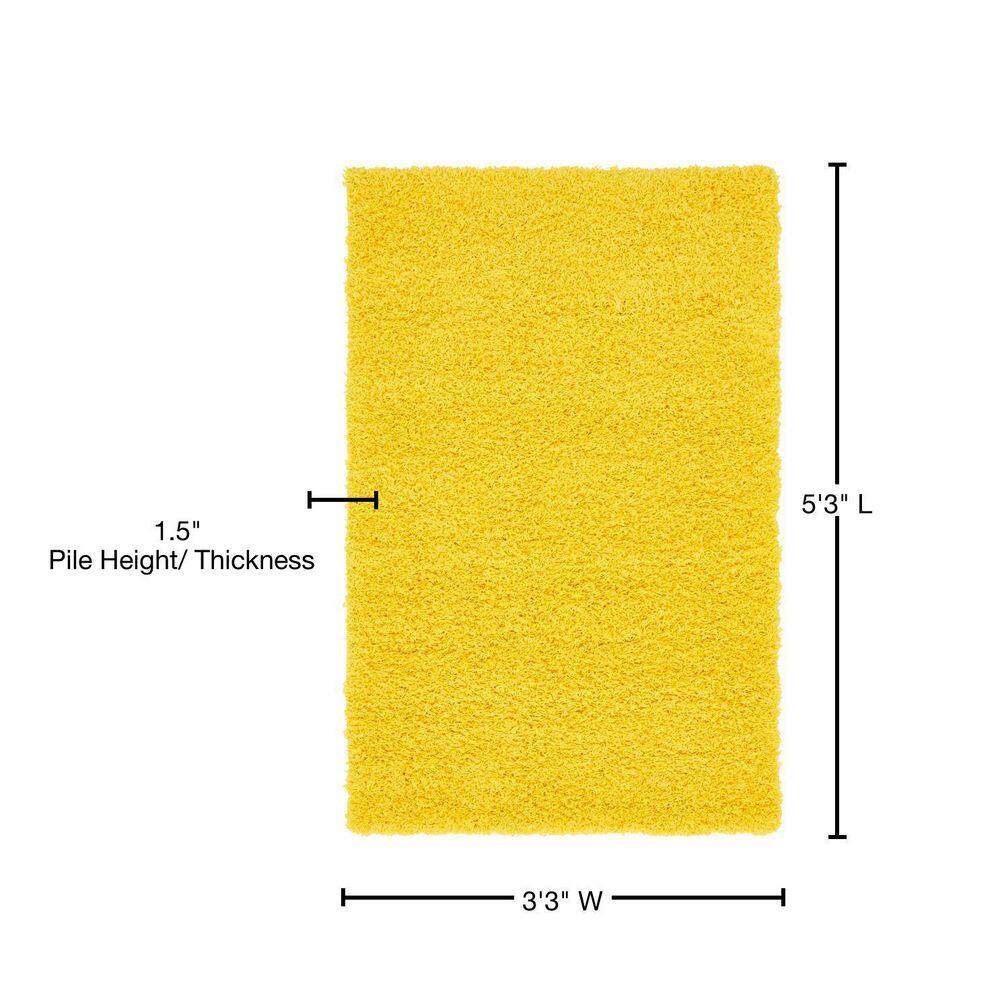 Yellow Rectangular Shag Rug for Kids, 4' x 6'