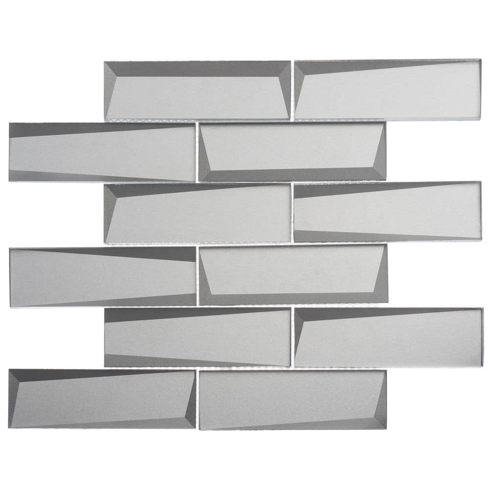 Daazen Fox Gray 5 in. x 6.5 in. 3-D Look Brick-Joint Glass Mosaic Wall Tile