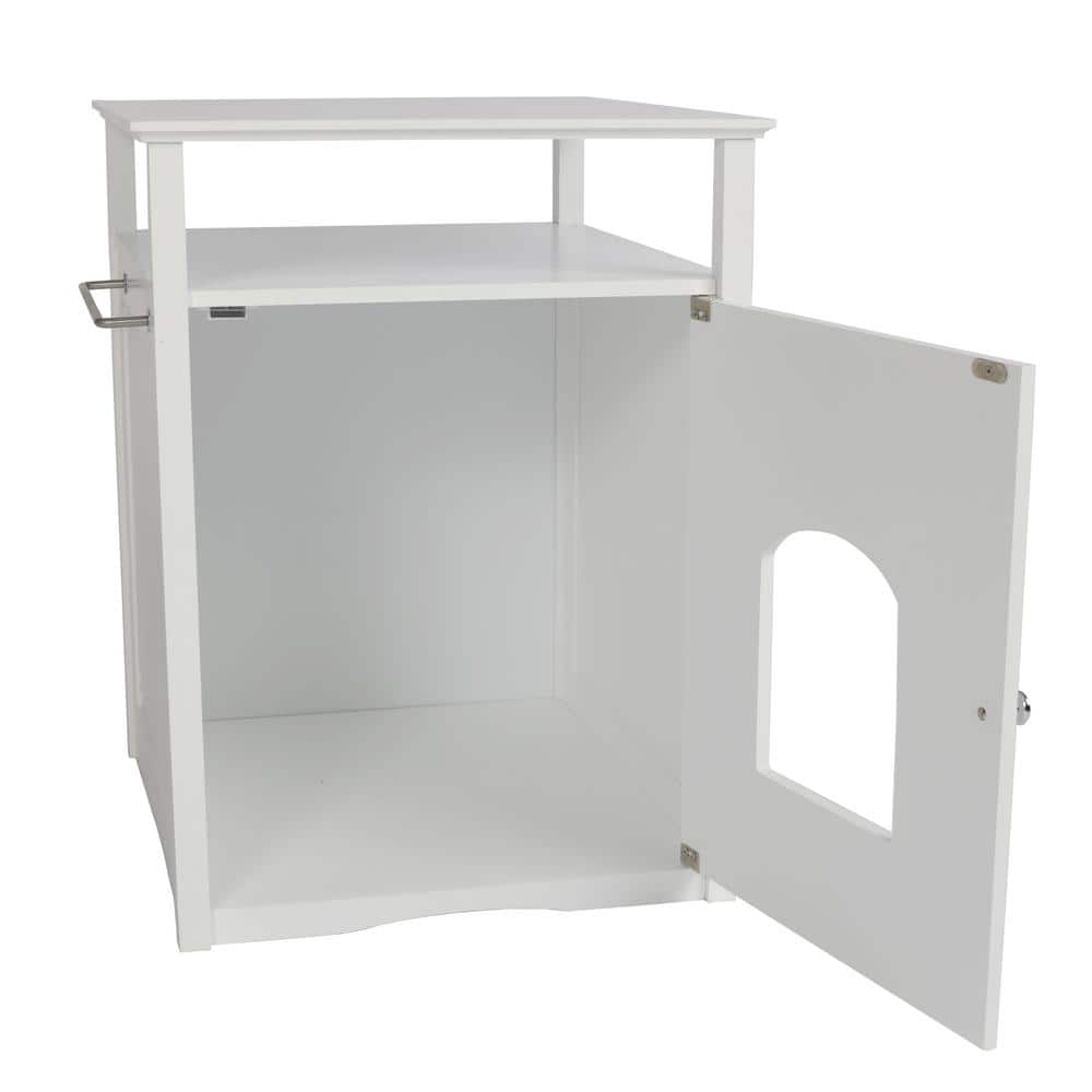 White Wooden Cat Washroom Night Stand Pet House
