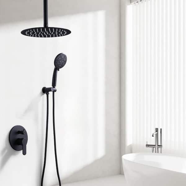 9-Spray Wall Mount 10 in. Dual Fixed and Handheld Shower Head 1.8 GPM with Pressure Balance Valve in Matte Black