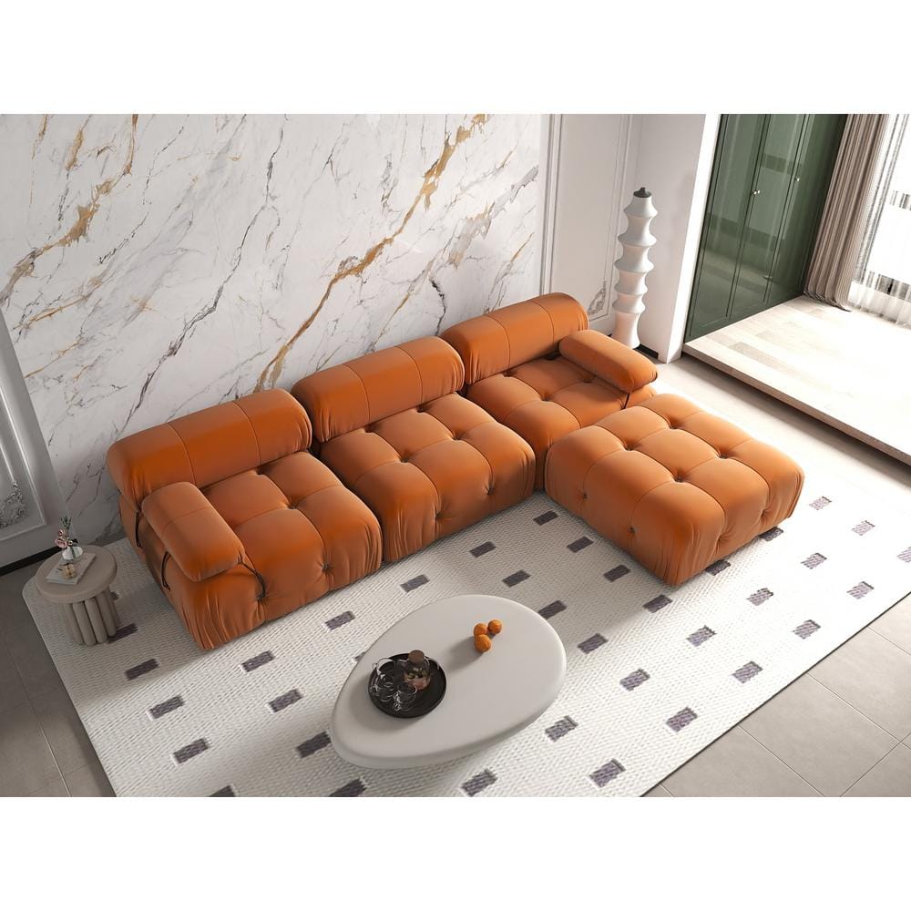 J&E Home 103.95 in. W Square Arm Velvet L Shaped Modular Free