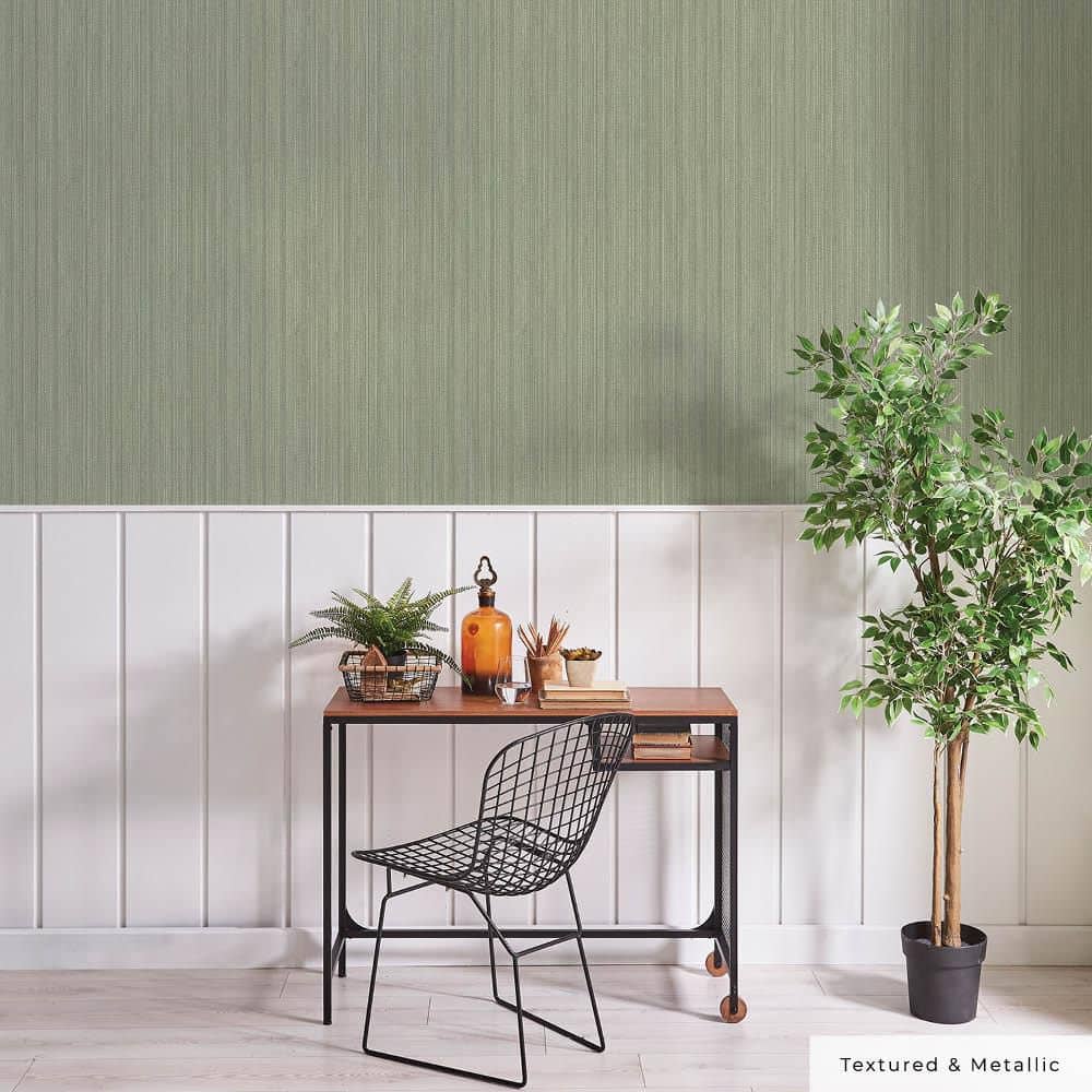 Green Textured Grasscloth Peel and Stick Wallpaper Roll