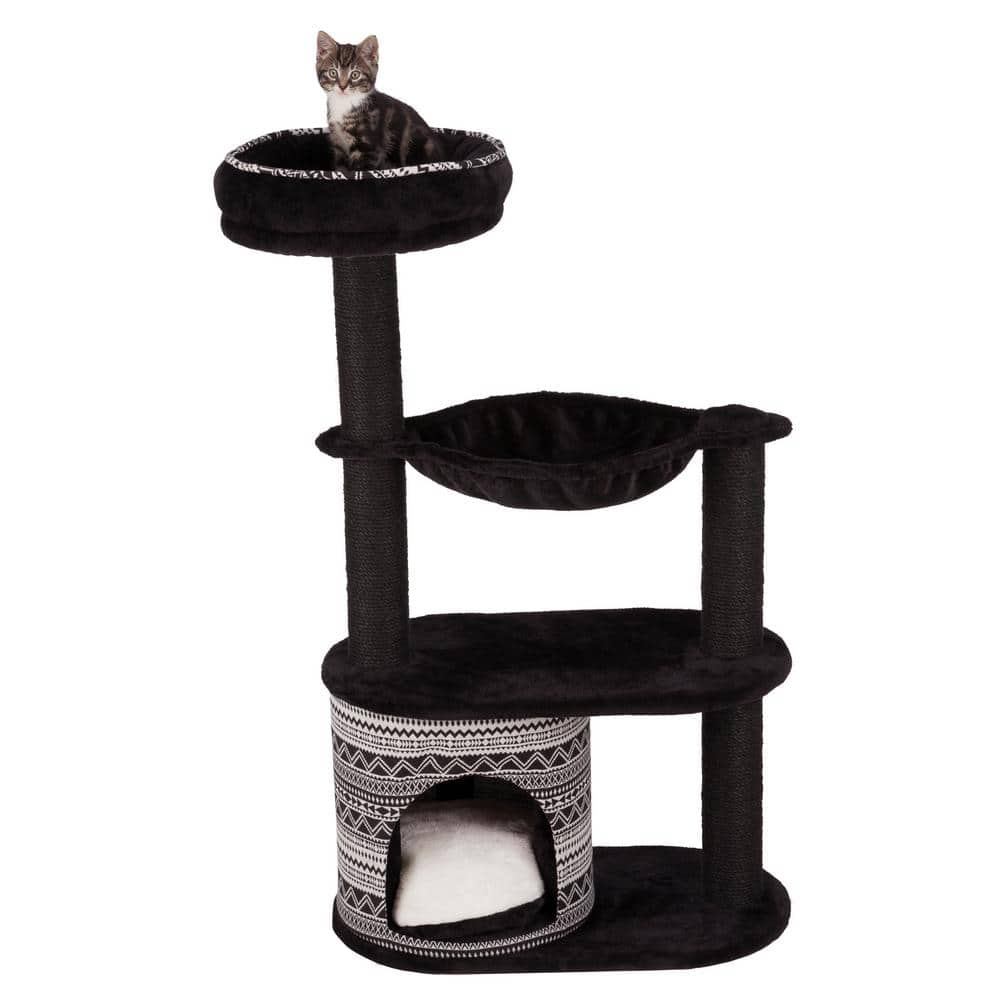 Giada Black Sisal and Plush 44" Cat Tree with Hammock and Condo