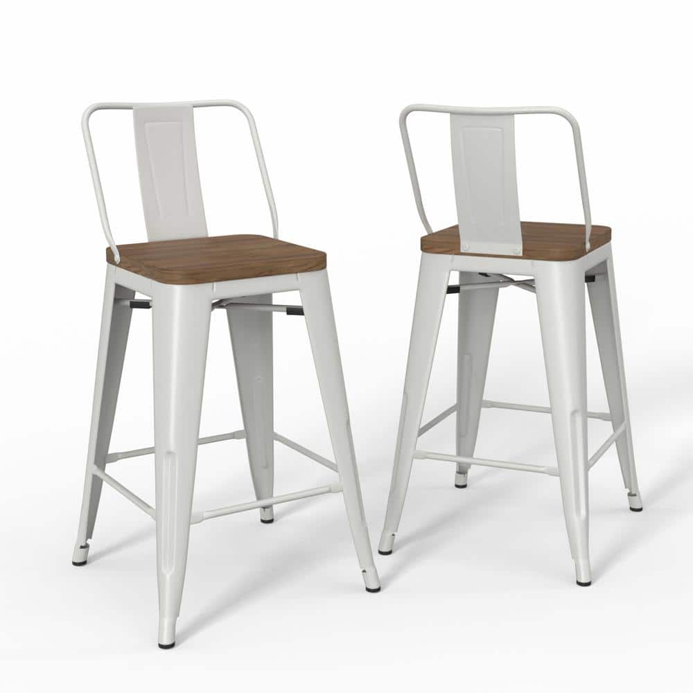 Rayne 24-Inch White Metal and Elm Wood Counter Stool Set