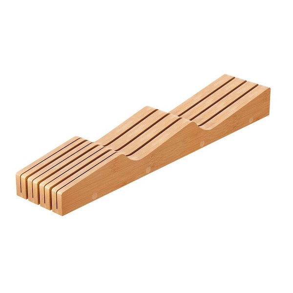 11-Knife In-Drawer Bamboo Knife Organizer Block with Protective Slots for Safe Kitchen Knife Storage