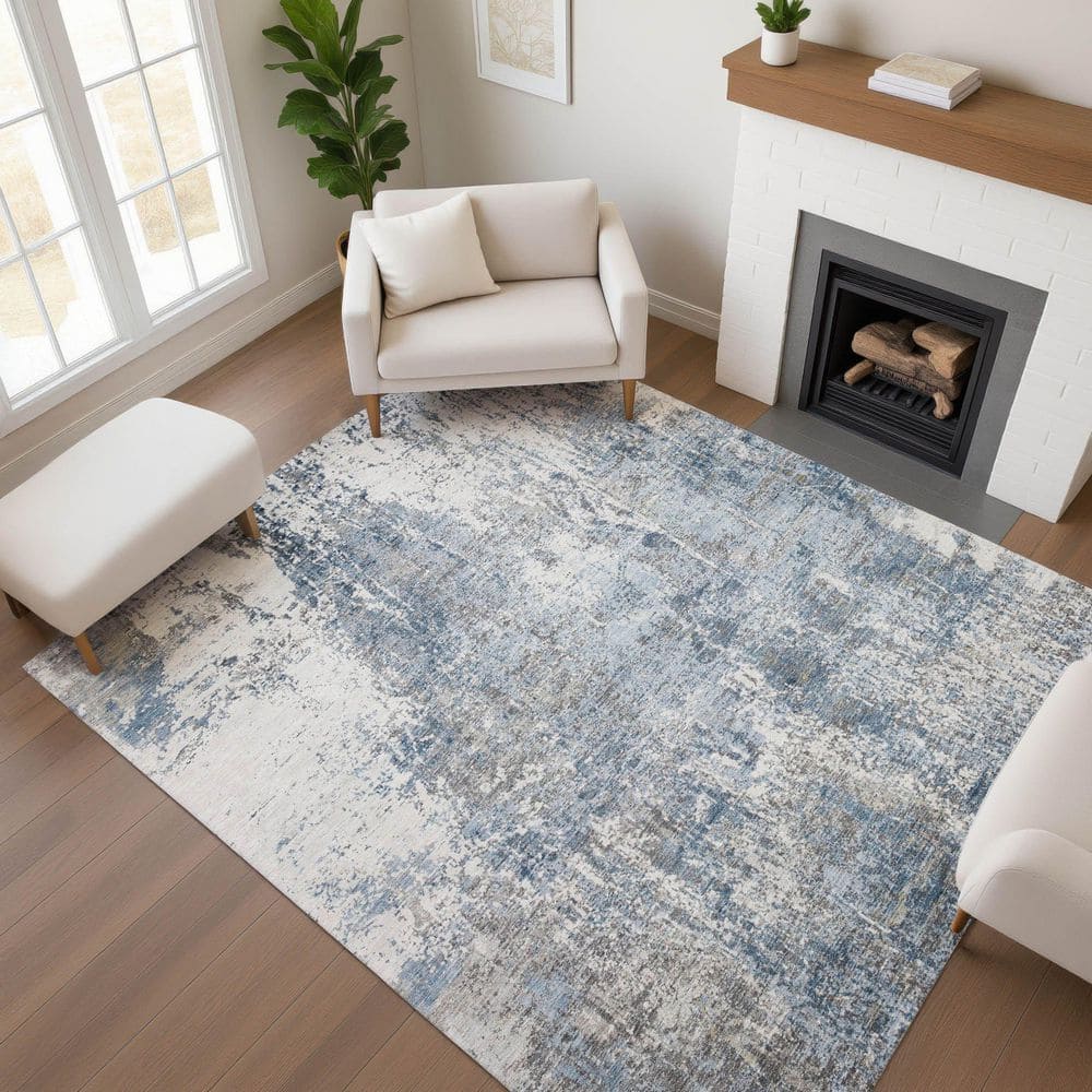 Mayfield Premium Machine Washable Abstract AMF1765 Blue 3 ft. x 5 ft. Area Rug price history on PriceWatchPro