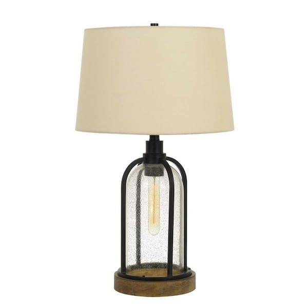 HomeRoots 27 in. Black Metal 2-Light Table Lamp with Eggshell Empire Shade