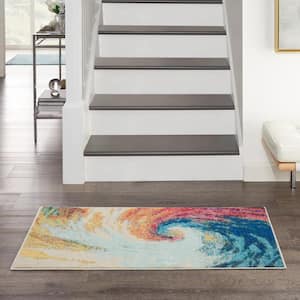 Celestial Wave doormat 2 ft. x 4 ft. Abstract Contemporary Kitchen Area Rug