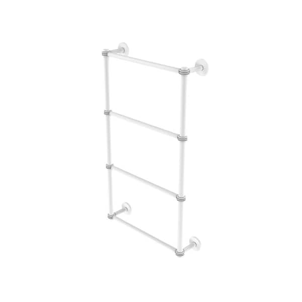 Allied Brass Prestige Skyline Collection 24 in. Wall Mounted 4-Tier Ladder Towel Bar with Dotted Detail in Matte White