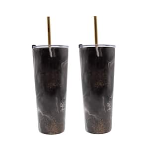 24 oz. Insulated Black Geode Stainless Steel StrawTumblers (Set of 2)
