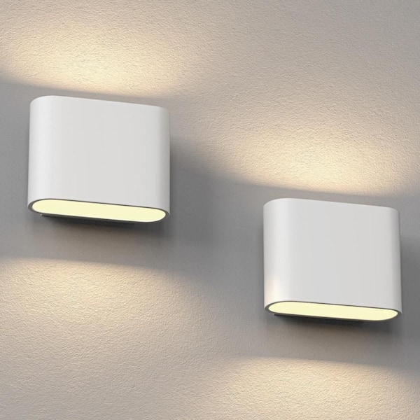 6 in. 1-Light White LED Wall Sconces 2 Pack Indoor Wall Light Hardwired Up Down Lighting for Bedroom Living Room Hallway