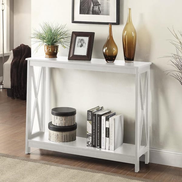 Convenience Concepts Oxford 40 in. White Standard Rectangle Wood Console Table with Shelves