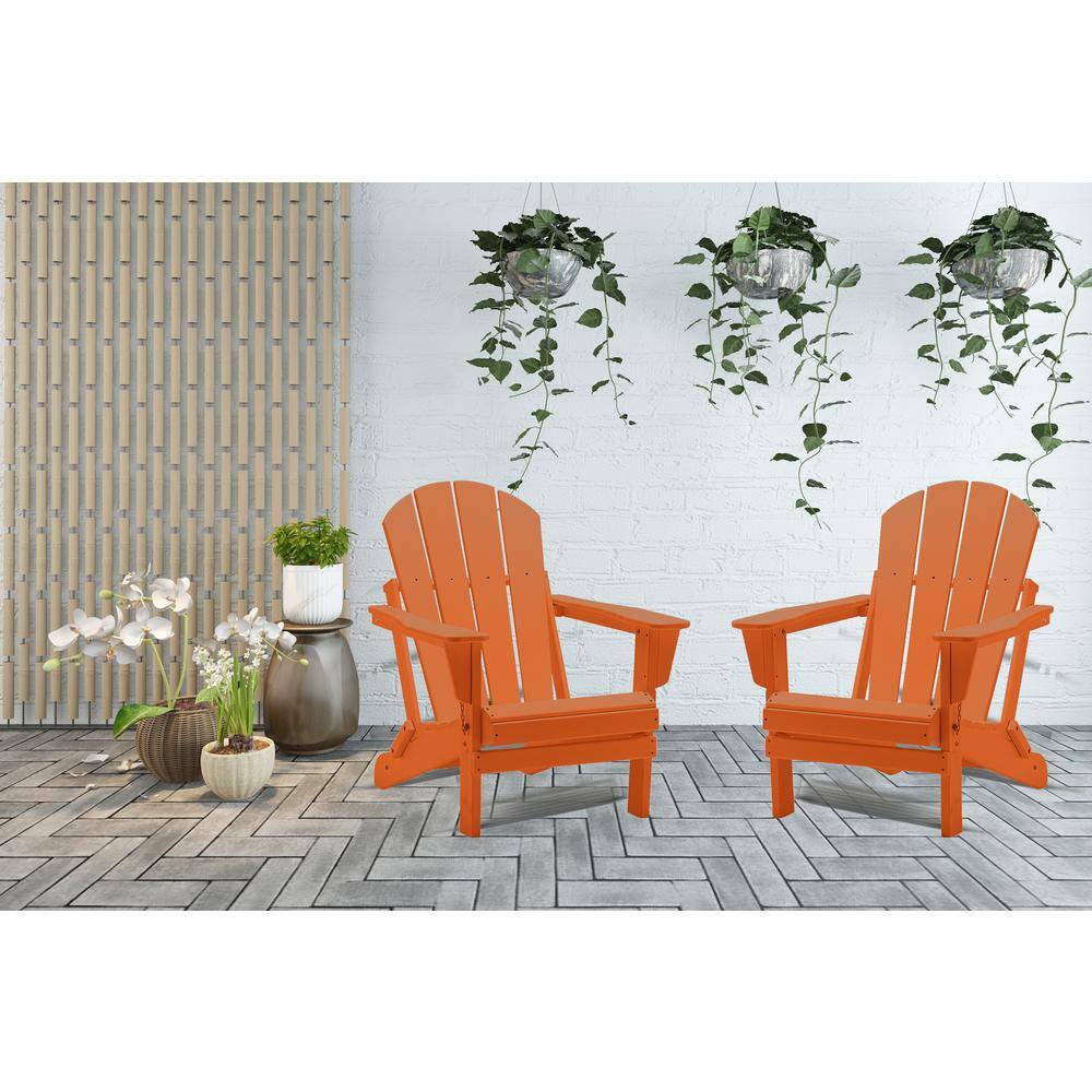 Plastic Solid All-Weather Folding Adirondack Chair in Orange