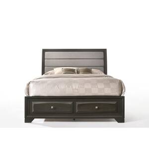 Soteris Gray Wood Frame Queen Panel Bed with Padded Headboard
