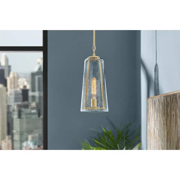 Desmond 60-Watt 1-Light Brushed Gold Pendant with Smoke Seedy Glass Shade