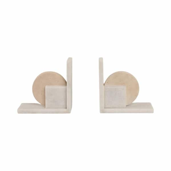 White Travertine & Marble Geometric Bookends (Set of 2)