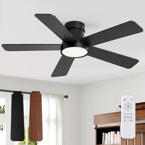 42 in. Smart Indoor Black Low Profile Ceiling Fan with Light Kit and Remote Control and 3CCT 6-Speed DC Motor Lighting