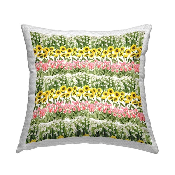 Stupell Industries Sunflowers and Tulips Pattern Green Square Outdoor Throw Pillow