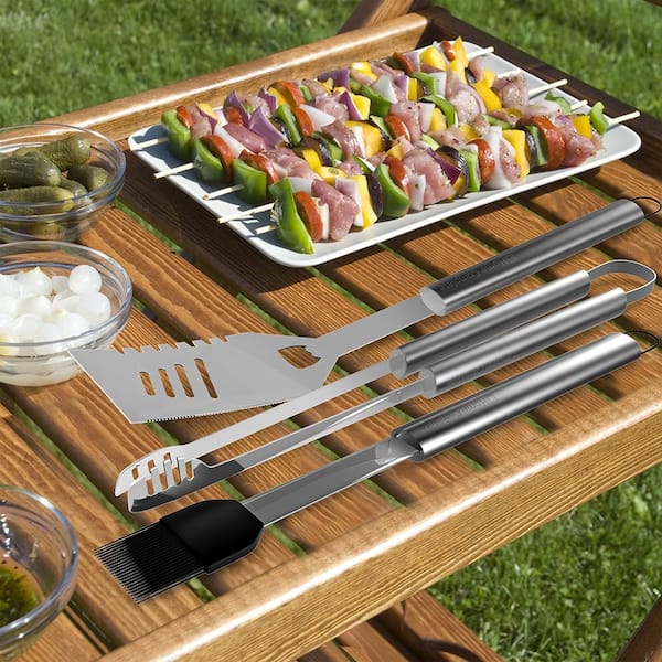 Home-Complete 18-Piece Stainless Steel Wood BBQ Grill Tool Set