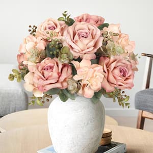 19 in. Rose Cafe Artificial Elegant Rose Hydrangea Flower Stem Bush Bouquet (Set of 2)