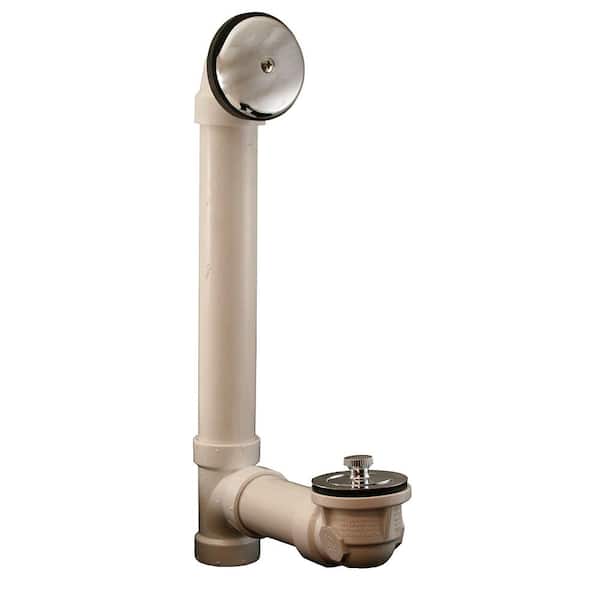 JONES STEPHENS Lift and Turn White Plastic Tubular 1-Hole Bath Waste and Overflow Tub Drain Full Kit in Chrome Plated