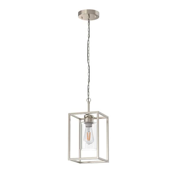 6.7in. 1-Light Brushed Nickel Kitchen Island Pendant Lighting with Glass Shade, Hanging Lighting for Living Room