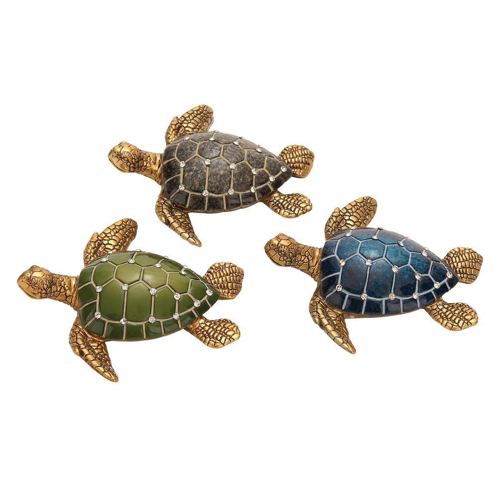 Jeweled Ceramic Turtle Trio Decorative Statues
