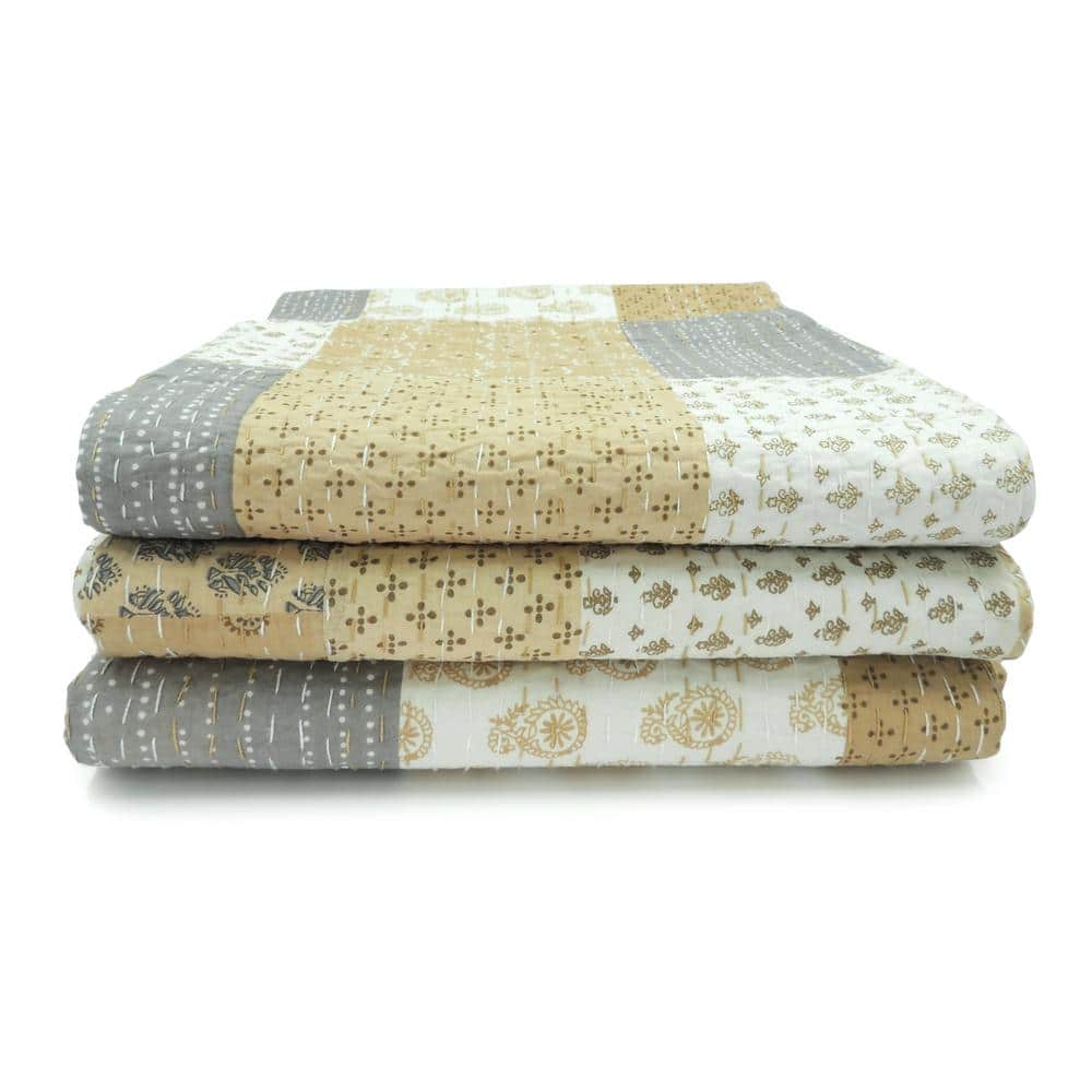 Soft Nude Cotton Patchwork Throw Blanket