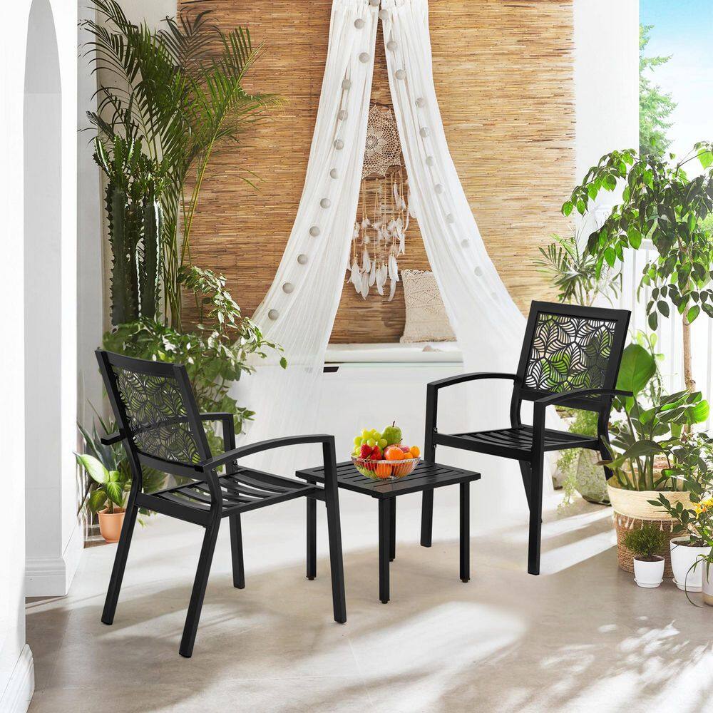 Black Steel 3-Piece Outdoor Bistro Set with Geometric Design