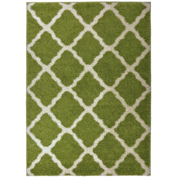 Shaggy 8 ft. x 10 ft. Green Trellis Lattice Design Synthetic Rectangle Area Rug