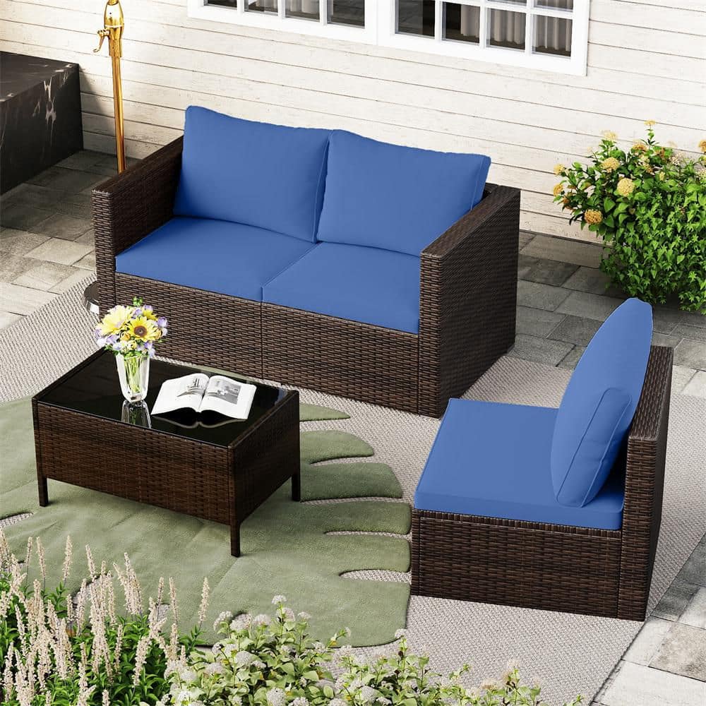 3-Piece Wicker Outdoor Sectional Sofa Set PE Rattan Modular Couch with Thick Cushions Navy price history on PriceWatchPro
