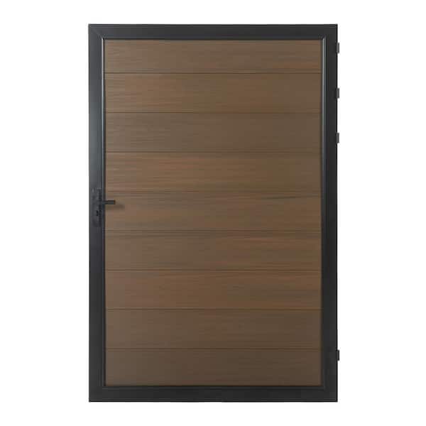 mondaria Safety 4 ft. W x 6 ft. H Brown Composite Panel Fence Gate with Aluminum Alloy Handle for Garden Privacy