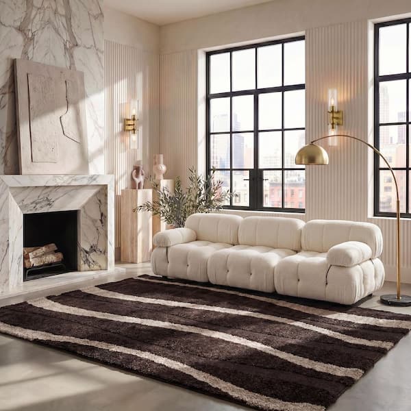 Florida Shag Dark Brown/Beige 9 ft. x 12 ft. Striped Area Rug