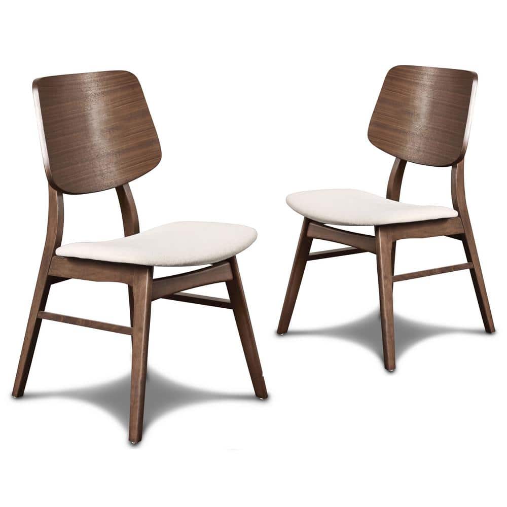 Oscar Walnut and Beige Upholstered Side Chairs, Set of 2