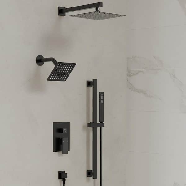 3-Spray Patterns 2.5 GPM 10 and 6 in. Dual Shower Head Wall Mount Fixed Shower Head with Handheld In Matte Black