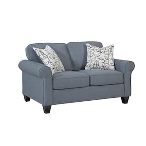 Classic Cottage Series 60 in. Blue Solid Fabric 2-Seater Loveseat with Rolled Arms and 2-Accent Pillows