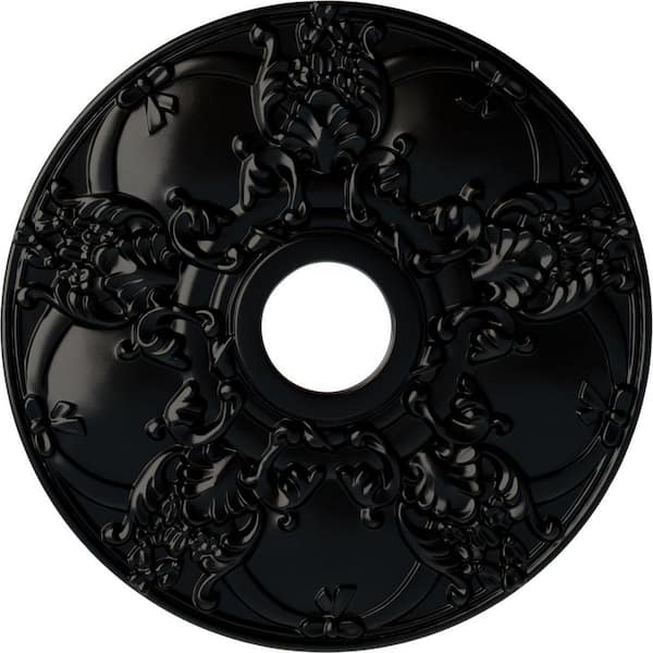 Ekena Millwork 1-3/8" x 18" x 18" Polyurethane Norwich Ceiling Medallion, Hand-Painted Jet Black
