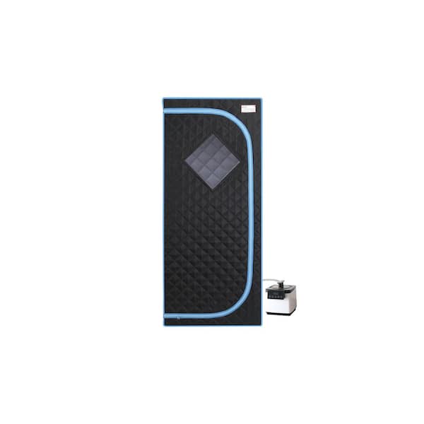 Unbranded Black and Blue 1-Person Sauna with Steam Generator, Remote Control, Foldable Chair, Timer, and PVC Pipe Connector