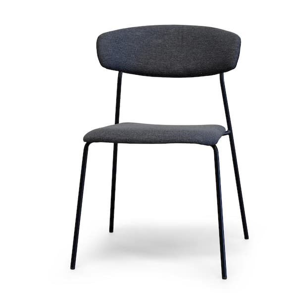 AndMakers Lucy Dark Grey Upholstered Seat Modern Dining Chair with Matte Black Steel Legs (2-Pack)