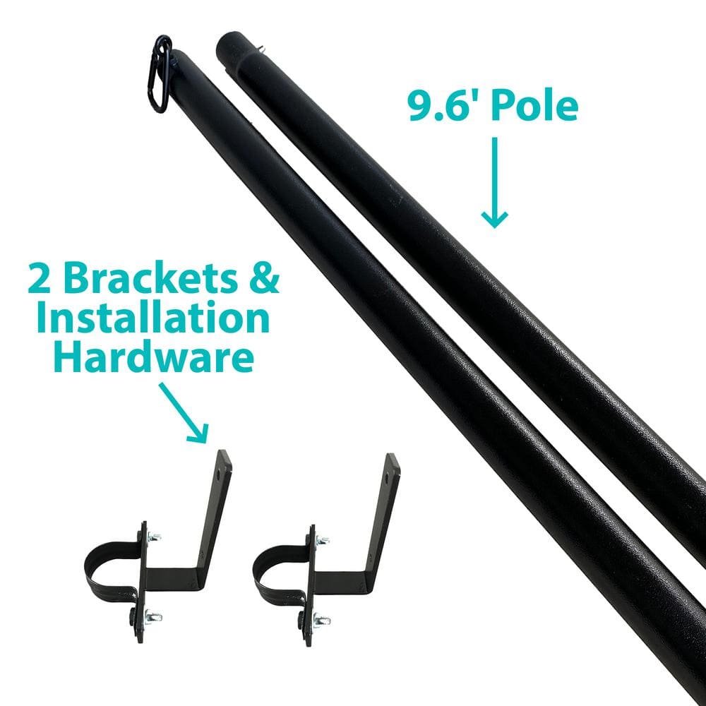 9.5 Feet Black Powder-Coated Steel String Light Pole Stand