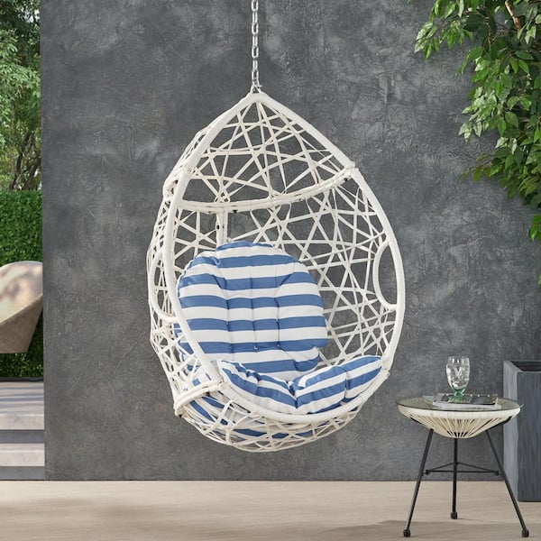 Unbranded Outdoor Metal Patio Swing Hanging Egg Chair with Water-Resistant Cushions, 12 in. Hanging Chain, for Backyard, Deck