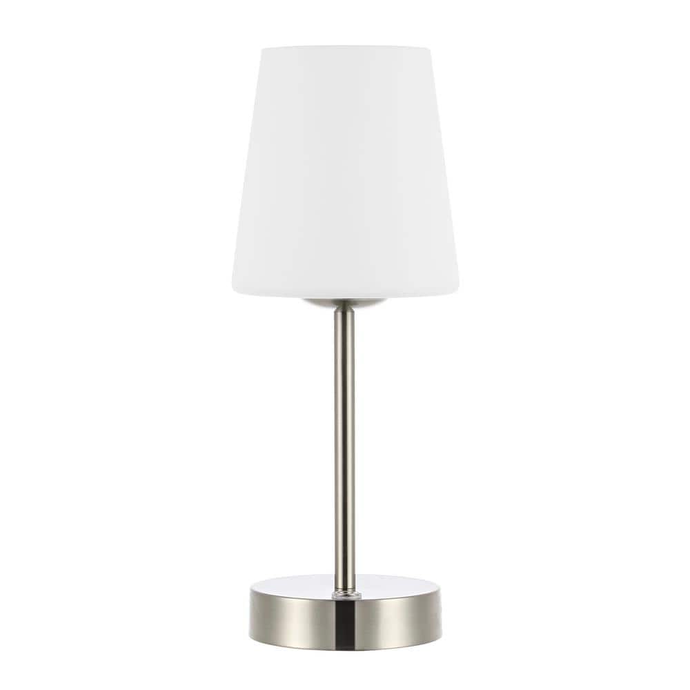 Nickel Cordless Rechargeable LED Table Lamp with Frosted Glass Shade