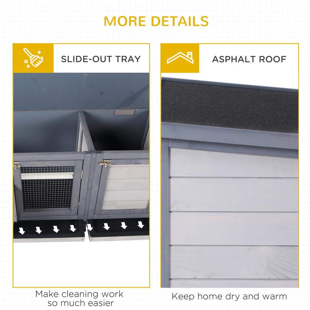 Gray Wooden Outdoor Guinea Pig Hutch with Waterproof Roof